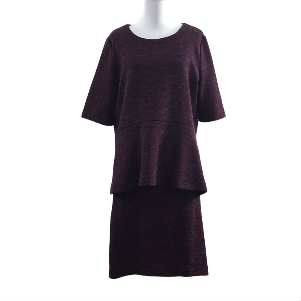 LOFT Maroon Heather Skirt Top Set Womens Large‎ Short Sleeve Peplum Career